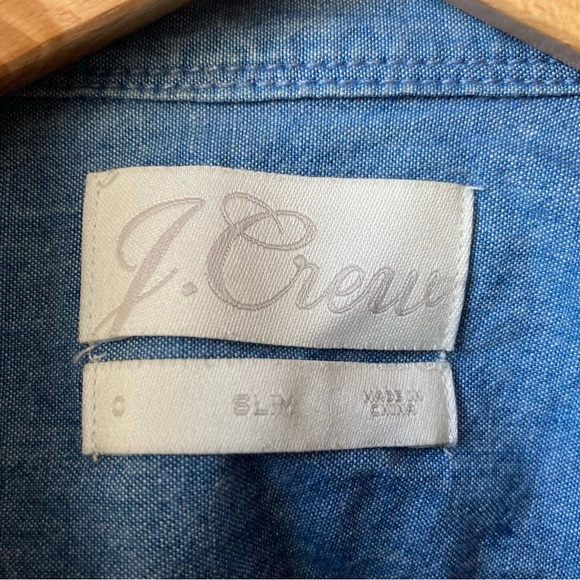 J. Crew Slim Fit Blue Chambray Tuxedo Long Sleeve 100% Cotton Button Shirt 0 - Picture 7 of 8